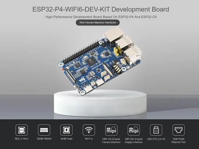 Alt view image 2 of 5 - ESP32-P4-WIFI6 Dev Kit Based on ESP32-P4 and ESP32-C6, Support Wi-Fi 6 & BLE 5, Onboard MIPI-CSI, MIPI-DSI, USB 2.0 OTG, Ethernet, SDIO 3.0 TF Card Slot, PoE Module Header, Microphone, etc.