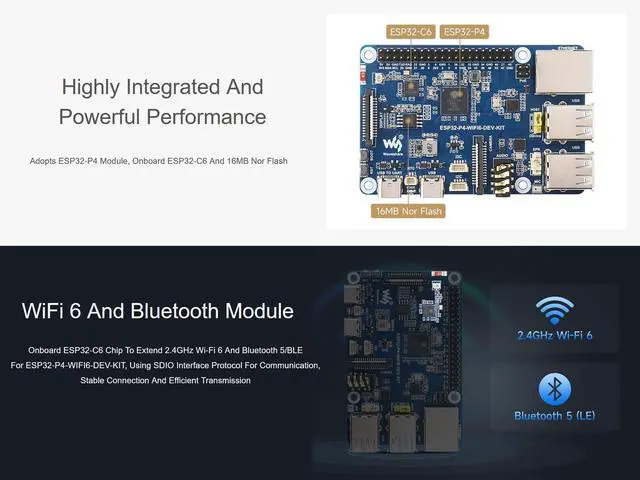 Alt view image 3 of 5 - ESP32-P4-WIFI6 Dev Kit Based on ESP32-P4 and ESP32-C6, Support Wi-Fi 6 & BLE 5, Onboard MIPI-CSI, MIPI-DSI, USB 2.0 OTG, Ethernet, SDIO 3.0 TF Card Slot, PoE Module Header, Microphone, etc.