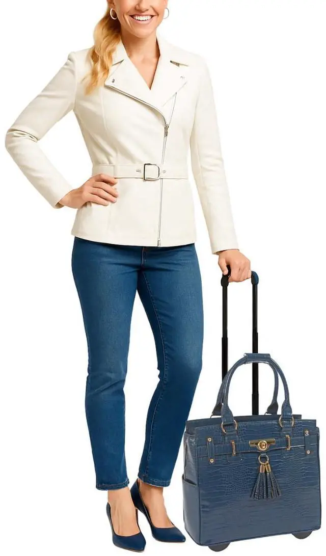 Alt view image 2 of 5 - JKM & Company Rolling Laptop Bag for Women | Designer Wheeled Briefcase | Fits 13-17" Laptops | Office Travel Computer Case (Riviera (Blue))