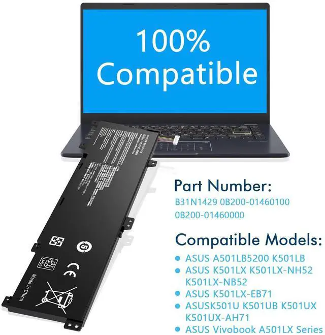 Alt view image 4 of 5 - BRTONG B31N1429 Laptop Battery Replacement for ASUS A501L A501LB A501LX K501L K501LB K501LX K501LX-NH52 K501U K501UB K501UX K501UW K501UX-AH71 K501LX-NB52 11.4V 48Wh