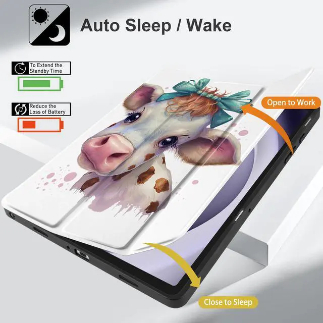 Alt view image 3 of 5 - MEEgoodo Case for Samsung Galaxy Tab A9 Plus 11 inch Cover 2024 2023 with S Pen Holder, A9+ Smart Tablet Cases with Leather Trifold Stand+Soft TPU Back Shell+Smart Auto Wake/Sleep, Baby Cow