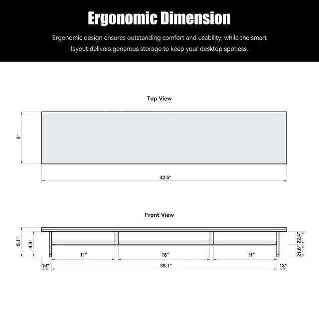 Alt view image 2 of 5 - FENSULN DualTier Monitor Stand for Modern Desk Setup  Minimalist Wooden and Metal Riser Shelf with Transparent Acrylic Feet for Dual Monitors, Laptops, Home Office AestheticWhite