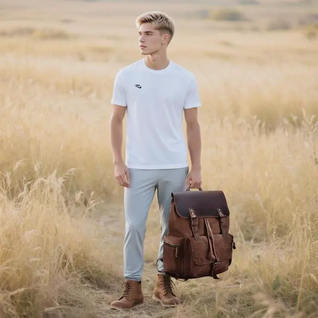 Alt view image 2 of 5 - NEHOR Vintage Waxed Canvas Backpack Casual Genuine Leather Laptop Rucksack Shoulder DayPack for Travel/Hiking/School