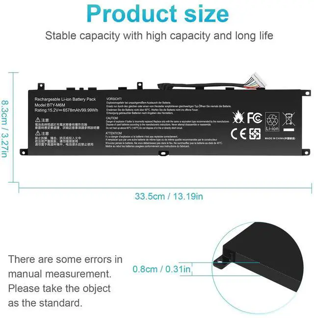 Alt view image 2 of 5 - BTY-M6M 99.99Wh Laptop Battery Replacement for MSI GS66 Stealth 10SE 10SF 11UE 11UH GE66 Raider 10UG 11UG GE76 for Raider 11UE 11UG GE76 for Dragon Tiamat 11UH WS66 10TM 11UMT 11UKT for Creator 15