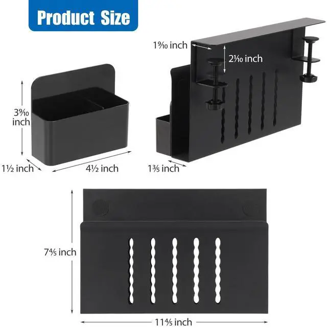 Alt view image 2 of 5 - CIBOTIES Desk Side Storage, Under Desk Laptop Mount, Table Side Hanging File Organizer, No Drill Clamp On Cable Management Tray, Laptop Holder with Magnetic Pen Holder for Office and Home(Black)