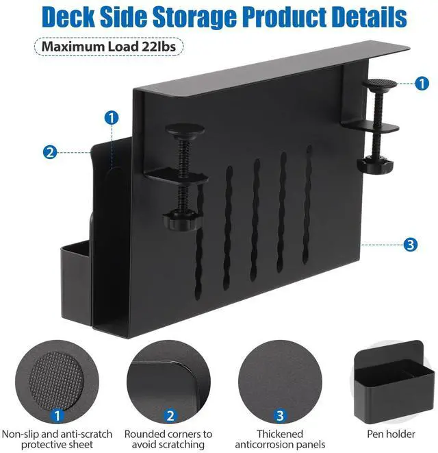 Alt view image 5 of 5 - CIBOTIES Desk Side Storage, Under Desk Laptop Mount, Table Side Hanging File Organizer, No Drill Clamp On Cable Management Tray, Laptop Holder with Magnetic Pen Holder for Office and Home(Black)