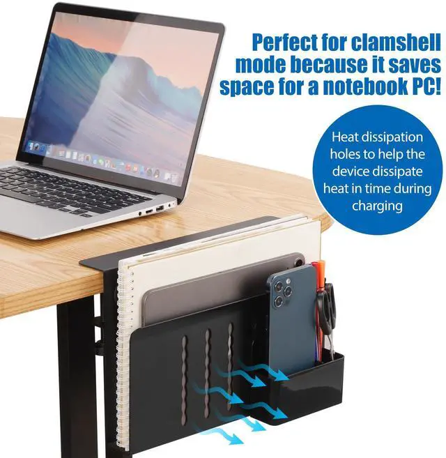 Alt view image 3 of 5 - CIBOTIES Desk Side Storage, Under Desk Laptop Mount, Table Side Hanging File Organizer, No Drill Clamp On Cable Management Tray, Laptop Holder with Magnetic Pen Holder for Office and Home(Black)