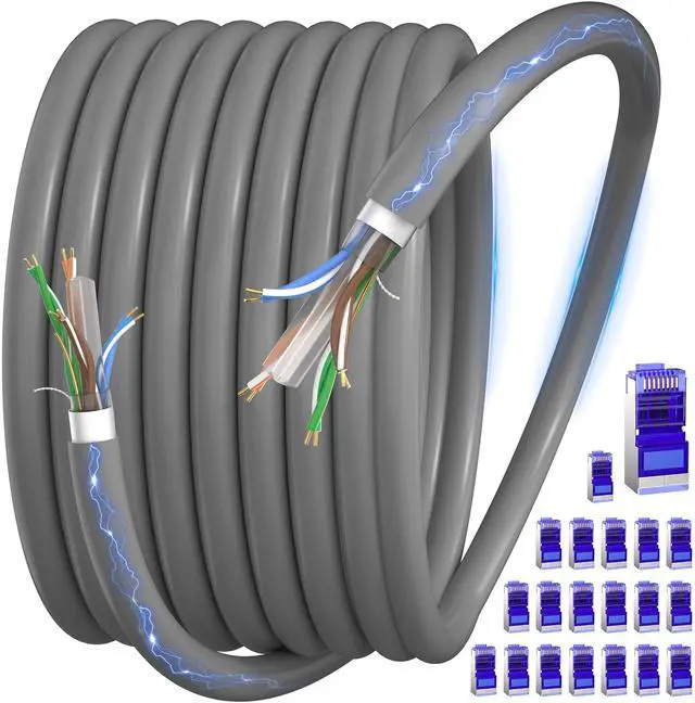 Main image of Cat 6 Outdoor Ethernet Cable 400ft (20 RJ45), 23AWG Shielded Ethernet Cable, Cat 6 Bulk, FTP, Waterproof, Direct Burial, In-Ground, UV Resistant, Network, LAN, Internet, Cat6 Cable - 400 Feet, Grey