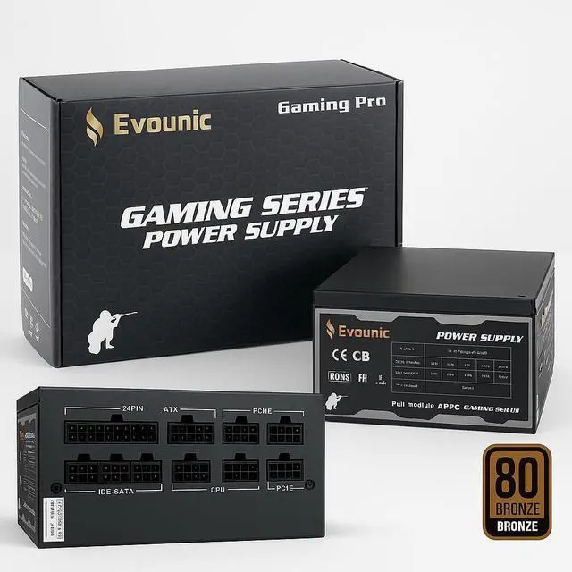 Main image of Evounic 800W 80 Plus Bronze Certified ATX Power Supply  Full Modular PSU with Active PFC, Dual/Quad Core Support, SLI/Crossfire, Haswell Ready  Gaming/Desktop PC Compatible (800W Full-Modular)
