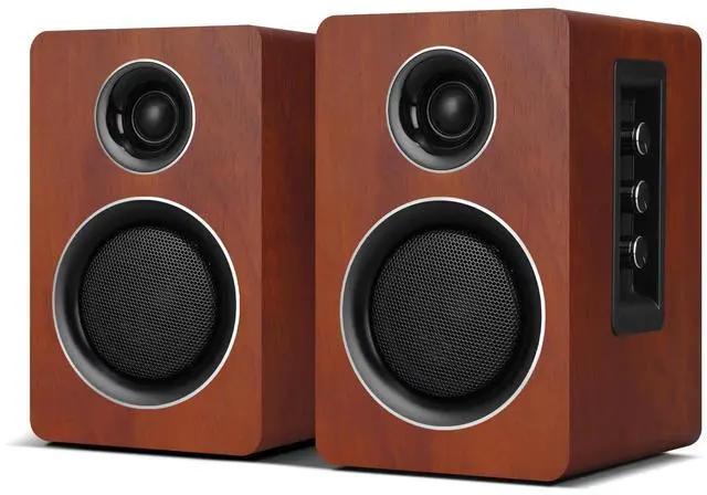 Main image of Computer Speakers for Desktop PC, Active Bookshelf Speaker with 3 Carbon Fiber Woofer and Silk Film Tweeter ,Supports Bluetooth 5.3, USB-C, AUX/RCA Input for Record Player TV - Brown Stereo Set