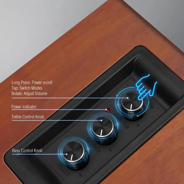 Alt view image 4 of 5 - Computer Speakers for Desktop PC, Active Bookshelf Speaker with 3 Carbon Fiber Woofer and Silk Film Tweeter ,Supports Bluetooth 5.3, USB-C, AUX/RCA Input for Record Player TV - Brown Stereo Set