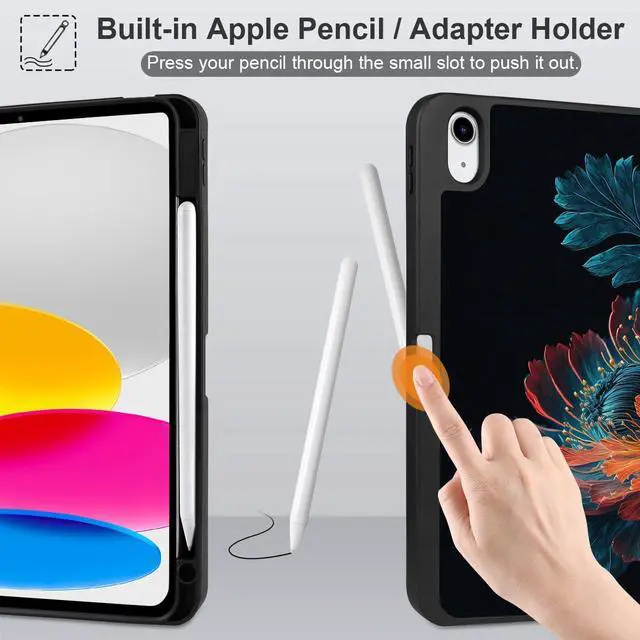 Alt view image 4 of 5 - MEEgoodo Case for iPad A16 11th Generation 11 inch 2025/iPad 10th Generation 10.9 inch 2022, Tablet Cover with Trifold Stand + Pencil Holder + Auto Wake/Sleep + Soft TPU Back Cover, Bunch Flowers