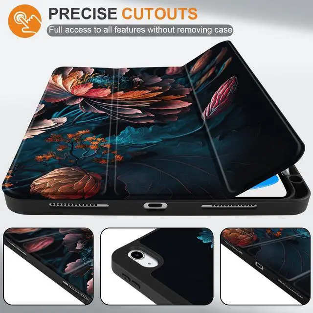 Alt view image 2 of 5 - MEEgoodo Case for iPad A16 11th Generation 11 inch 2025/iPad 10th Generation 10.9 inch 2022, Tablet Cover with Trifold Stand + Pencil Holder + Auto Wake/Sleep + Soft TPU Back Cover, Bunch Flowers