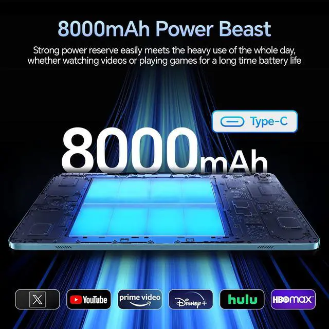 Alt view image 5 of 5 - 10Android 15 M7 Tablets WiFi Model,8000mA Large Battery,12GB+256GB+1TB Expandable,8 Core CPU A523,5MP+13MP Camera,GPS+5Gwifi+IPS+FaceID,Includ Keyboard/Mouse/Stylus/Case/Protective Film (Blue)