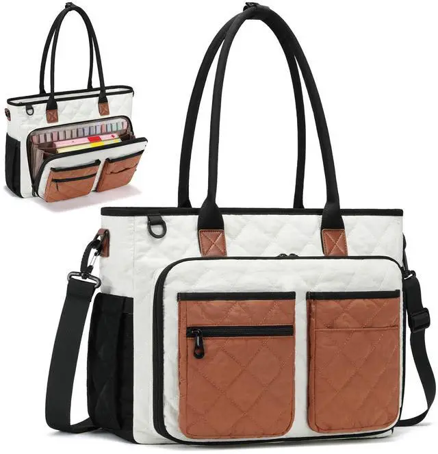 Main image of Teacher Tote Bag for Women, Large Teacher Work Bag with Accordion File Organizer Pocket, 15.6 inch Laptop Briefcase for Office, College, Nursing, Brown