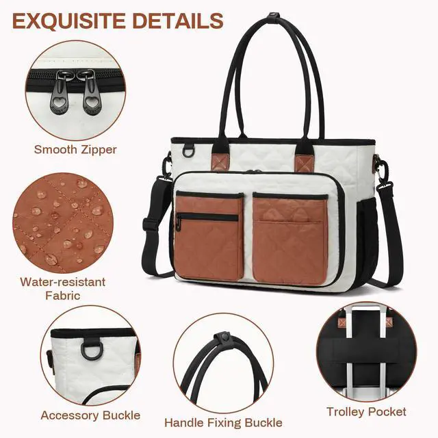 Alt view image 5 of 5 - Teacher Tote Bag for Women, Large Teacher Work Bag with Accordion File Organizer Pocket, 15.6 inch Laptop Briefcase for Office, College, Nursing, Brown