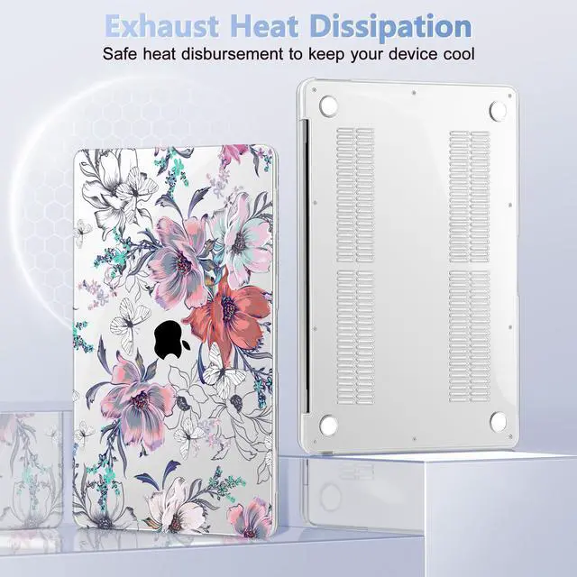 Alt view image 4 of 5 - Lepeoac for MacBook Air 13 Inch Case 2020-2018 (A2337 M1 A2179 A1932), Shockproof Hard Shell Cover with Screen Protector, for Retina Display & Touch IDFull Protection for MacBook Air, Floral C319