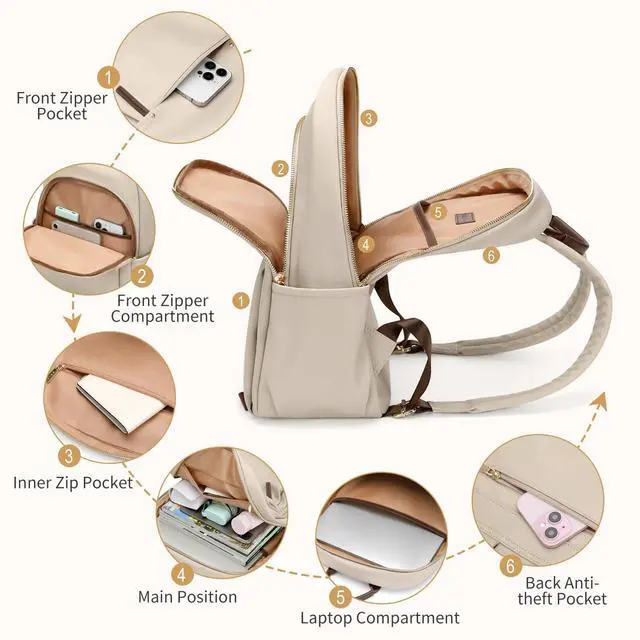 Alt view image 2 of 5 - GOLF SUPAGS Stylish Laptop Backpack for Women Computer Bag Fits 14 Inch Notebook Travel College Work Backpacks Purse (Apricot)