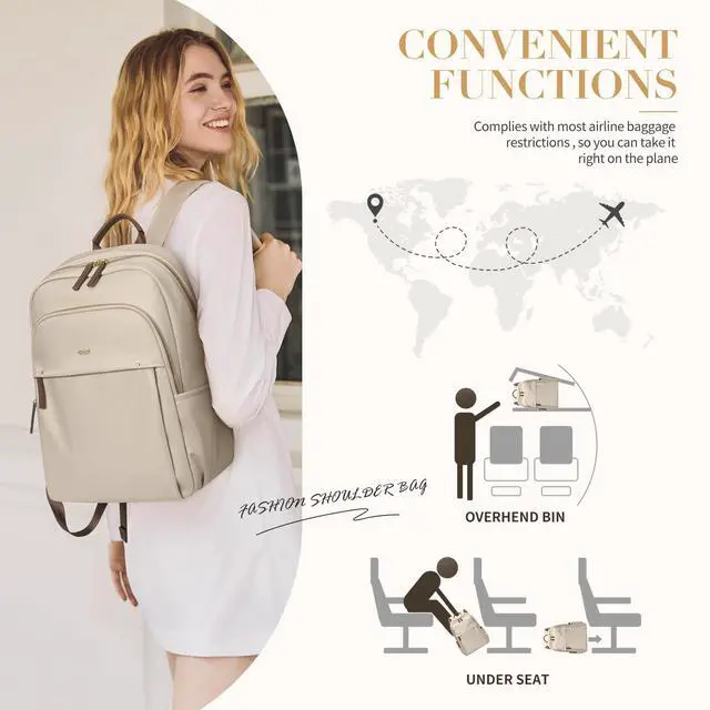 Alt view image 5 of 5 - GOLF SUPAGS Stylish Laptop Backpack for Women Computer Bag Fits 14 Inch Notebook Travel College Work Backpacks Purse (Apricot)