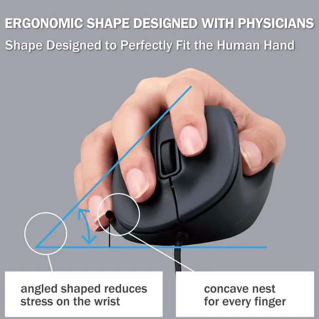 Alt view image 2 of 5 - ELECOM Wired USB Ergonomic Shape Mouse, Silent Click, Right Hand, 2000DPI, 5 Buttons, Optocal Sensor, Compatible with PC, Mac, Laptop, EX-G, Lsize Black (M-XGM30UBSKBK)