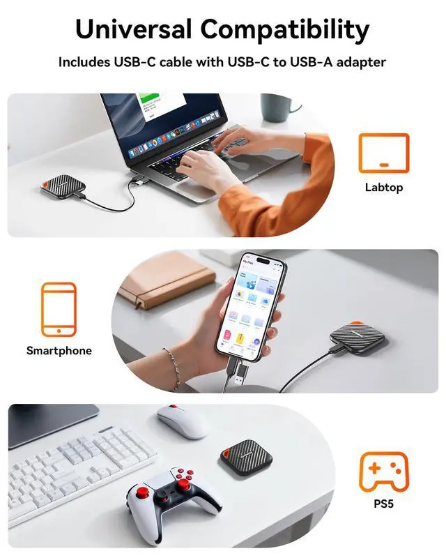 Alt view image 5 of 5 - GARMESE 512GB External SSD Up to 2000MB/s, USB 3.2 Gen 2x2 Portable SSD External Solid State Drives Compatible with Game Console/Tablet/Laptop/Mac, Reliable Storage for Gaming, Students, Professionals