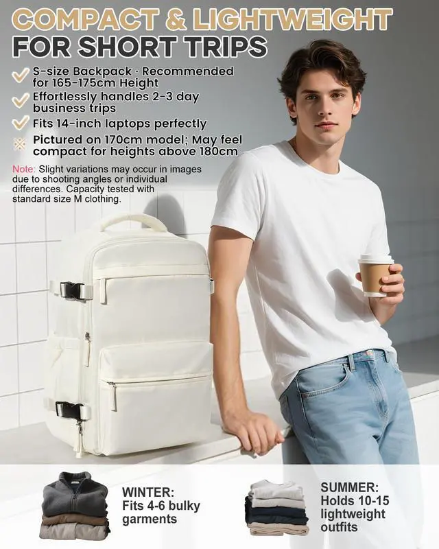 Alt view image 3 of 5 - Vacuum Travel Backpack with Pump for Women,Personal Item Carry on Backpacks Flight Approved 18x14x8 inches for Men,Laptop Waterproof Work Compression bags Casual Daypack Beige.