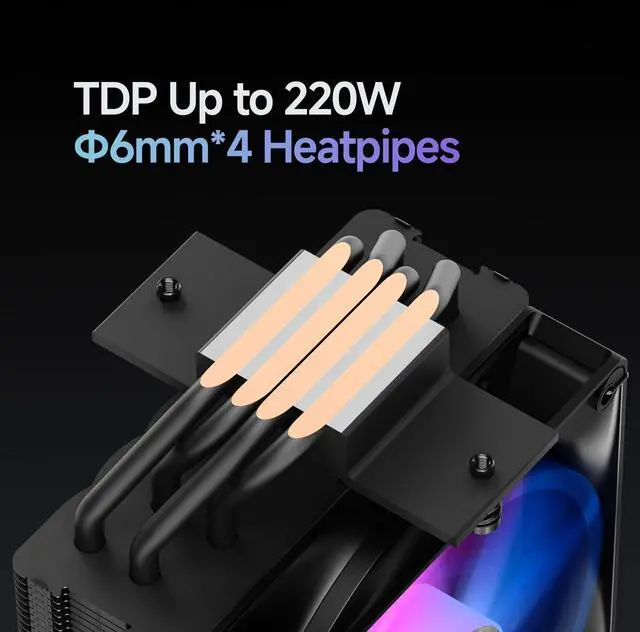 Alt view image 2 of 5 - Delta A40 ARGB CPU Air Cooler,120mm Hydraulic Bearing Silence PWM Fan, UP to 2000 RPM, 4 Copper Heat Pipes,TDP 220W,ARGB PC Cooler Fan for AMD AM4/AM5,Intel LGA 115X/1200/1700/1851,BK