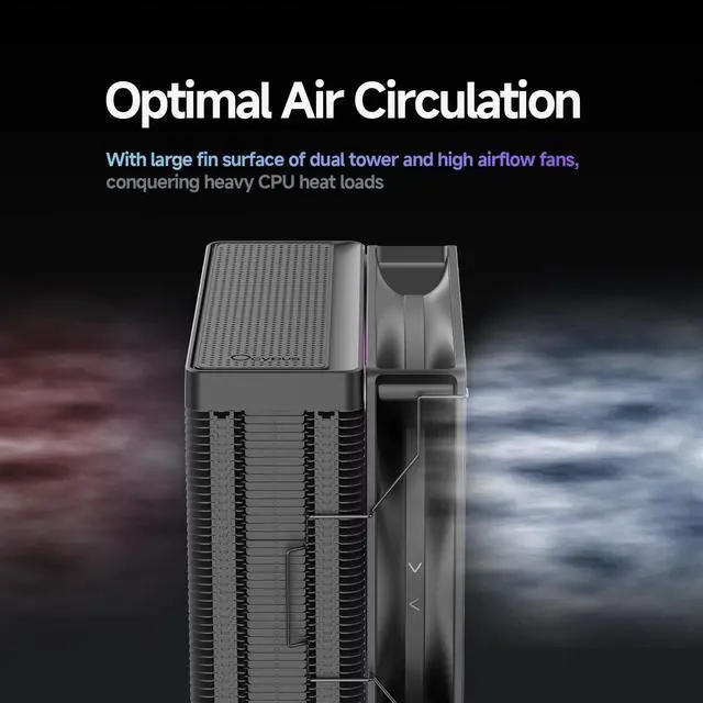 Alt view image 4 of 5 - Delta A40 ARGB CPU Air Cooler,120mm Hydraulic Bearing Silence PWM Fan, UP to 2000 RPM, 4 Copper Heat Pipes,TDP 220W,ARGB PC Cooler Fan for AMD AM4/AM5,Intel LGA 115X/1200/1700/1851,BK