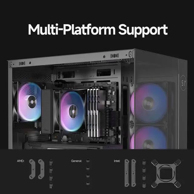 Alt view image 3 of 5 - Delta A40 ARGB CPU Air Cooler,120mm Hydraulic Bearing Silence PWM Fan, UP to 2000 RPM, 4 Copper Heat Pipes,TDP 220W,ARGB PC Cooler Fan for AMD AM4/AM5,Intel LGA 115X/1200/1700/1851,BK