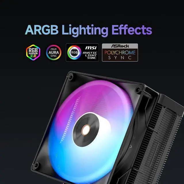Alt view image 5 of 5 - Delta A40 ARGB CPU Air Cooler,120mm Hydraulic Bearing Silence PWM Fan, UP to 2000 RPM, 4 Copper Heat Pipes,TDP 220W,ARGB PC Cooler Fan for AMD AM4/AM5,Intel LGA 115X/1200/1700/1851,BK