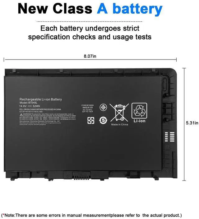 Alt view image 5 of 5 - BT04XL Lithium-ion Notebook Battery for HP EliteBook Mu06 Ti04 Series - 14.8V 52Wh, Compatible with BT04 BA06 HSTNN-IB3Z 687945-001 & More Models