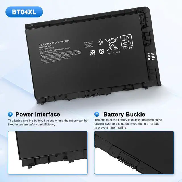 Alt view image 3 of 5 - BT04XL Lithium-ion Notebook Battery for HP EliteBook Mu06 Ti04 Series - 14.8V 52Wh, Compatible with BT04 BA06 HSTNN-IB3Z 687945-001 & More Models