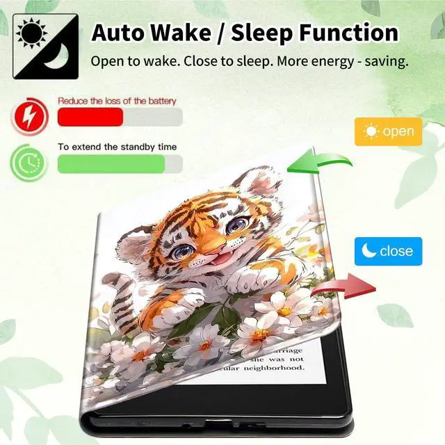 Alt view image 3 of 5 - GYSYSQSH Case for 7" All-New Kindle Paperwhite (12th Generation, 2024) and Kindle Colorsoft Signature Edition Slim Lightweight PU Leather Stand Smart Cover with Auto Wake/Sleep,Cute Tiger