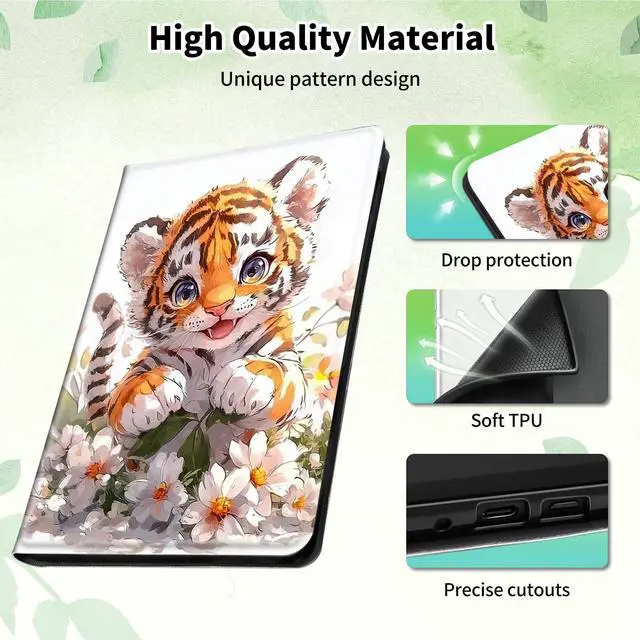 Alt view image 4 of 5 - GYSYSQSH Case for 7" All-New Kindle Paperwhite (12th Generation, 2024) and Kindle Colorsoft Signature Edition Slim Lightweight PU Leather Stand Smart Cover with Auto Wake/Sleep,Cute Tiger