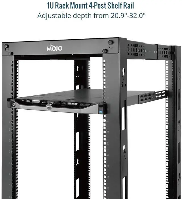 Alt view image 4 of 5 - Tecmojo 2 Pack 1U Universal Rack Mount Rails,4-Post Server Rack Shelf Rail with 20.9"-32" Adjustable Depth Fit for Non-Rack Mountable Server/Networking/AV/IT Equipment