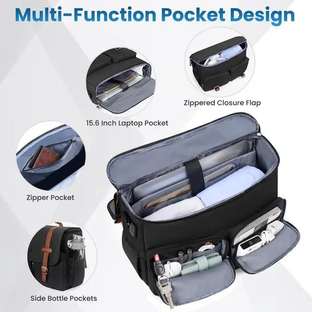 Alt view image 3 of 5 - MATEIN Messenger Bag with USB Charging Port, 15.6 inch Laptop Bags Large Mens Briefcase with Shoulder Strap, Water Resistant Crossbody Satchel Work Computer Case for College Office Commuting, Black