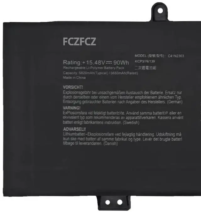 Alt view image 2 of 5 - FCZFCZ C41N2303 Battery 90Wh 5820mAh Replacement for Asus ROG Zephyrus G16 GA605 GA605WI GA605WV / TUF Gaming A16 FA608 FA608WI FA608WU / ProArt P16 H7606WI Series 0B200-04450000 4ICP3/76/139 15.48V