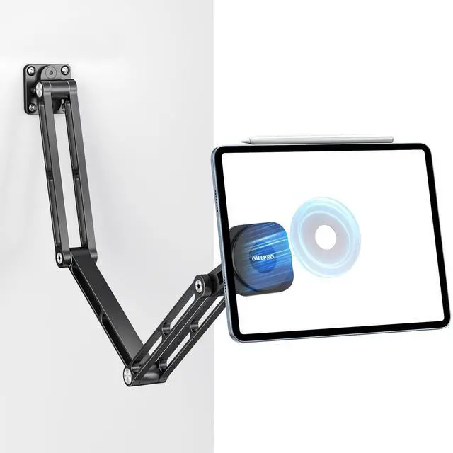 Main image of OHLPRO Magnetic Tablet Wall Mount iPad Aluminum Holder - 360° Adjustable & Extendable 3-Stage Metal Arm, Universal Heavy Duty Metal Stand for Kitchen, Office, Bedroom