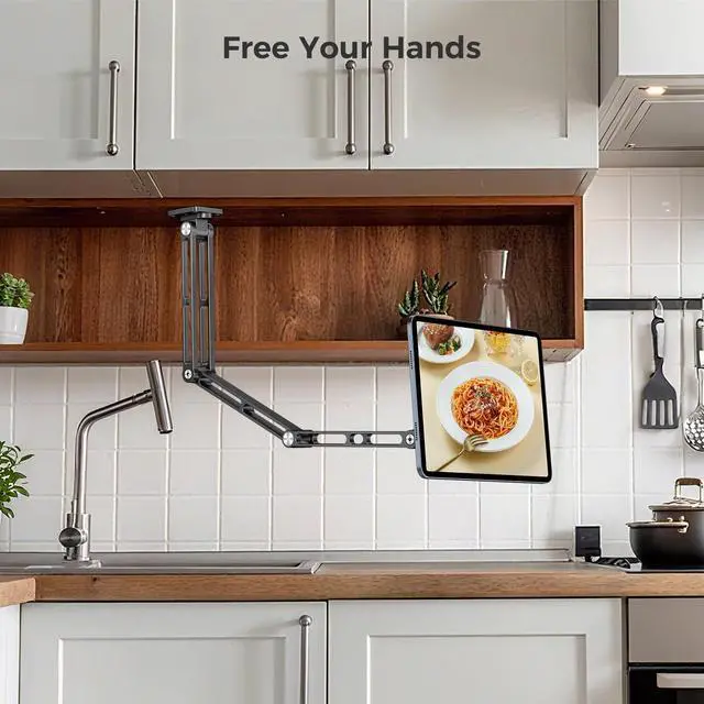 Alt view image 2 of 5 - OHLPRO Magnetic Tablet Wall Mount iPad Aluminum Holder - 360° Adjustable & Extendable 3-Stage Metal Arm, Universal Heavy Duty Metal Stand for Kitchen, Office, Bedroom