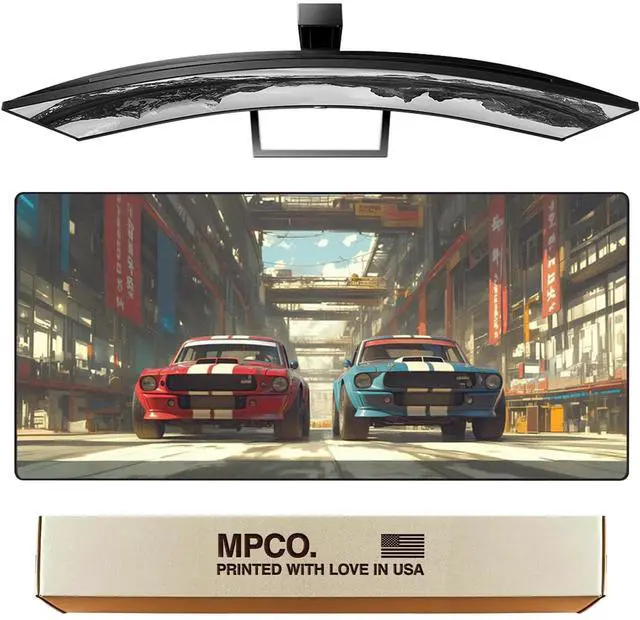 Main image of MPCO. Manga Motors Large Gaming Desk Pad - 36" x 17" Aeroglyde Fabric Megumis-Mustangs Desk Mats - Non-Slip, Washable, Smooth Glide for Precision Gaming & Work
