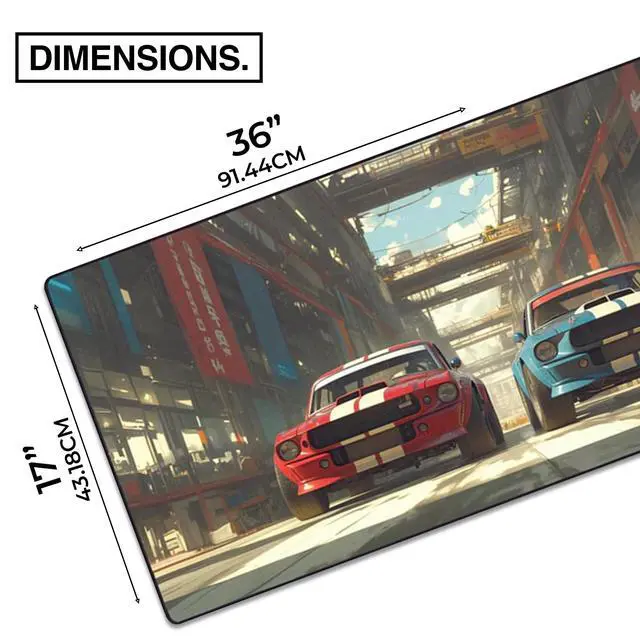 Alt view image 2 of 5 - MPCO. Manga Motors Large Gaming Desk Pad - 36" x 17" Aeroglyde Fabric Megumis-Mustangs Desk Mats - Non-Slip, Washable, Smooth Glide for Precision Gaming & Work