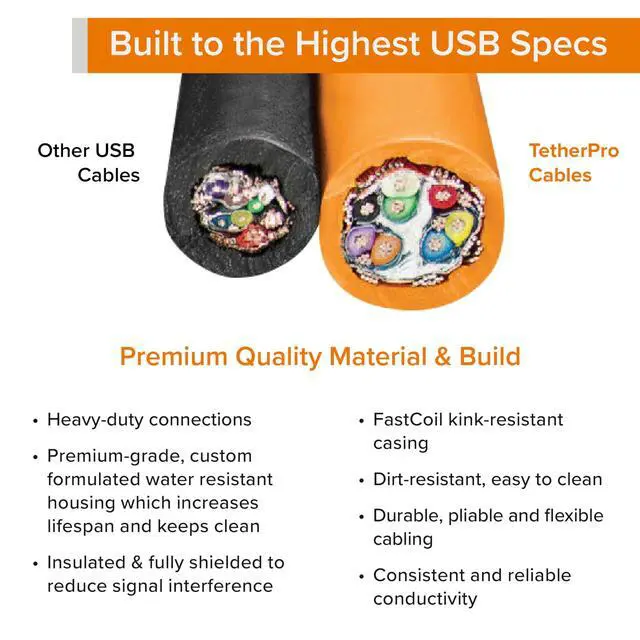 Alt view image 5 of 5 - TetherPro USB-C to USB-C, 5Gbps Gen 1, 15' (4.6m), High-Visibility Orange