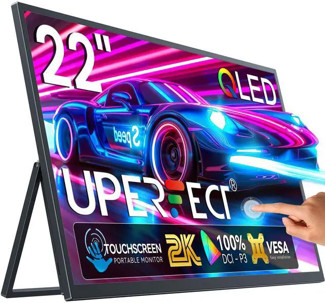 Main image of UPERFECT Portable Monitor Touchscreen 2K QLED22" Gaming Monitor w/VESA & 180° Adjustable Stand, 2560×1440 QHD FreeSync HDR, 100% DCI-P3, USB-C HDMI Travel Second Monitor for Laptop, PC, Game Console
