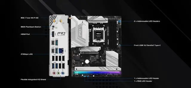 Alt view image 5 of 5 - ASRock AMD B850 Pro RS WiFi 6E Socket AM5 Ryzen 9000/8000/7000 Series DDR5 up to 8000+ (OC) MHz 256GB ATX Motherboard M.2 SATA3 6.0 Gb/s PCIe 5.0 BIOS Flashback 2.5G LAN