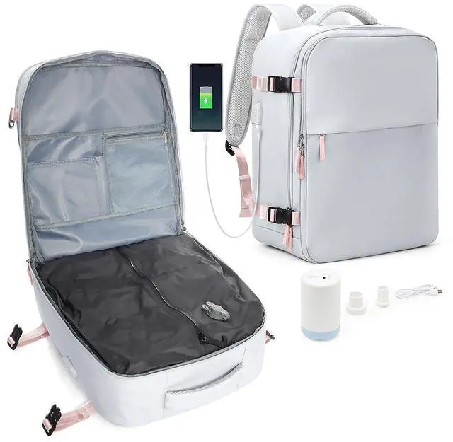 Main image of suradar Vacuum Seal Travel Backpack with Pump Air Vacpack Carry On Backpack for Travel With Vacuum System Approved Personal Item Compression Back Pack Space Saver Bags Storage Laptop Backpacks Grey