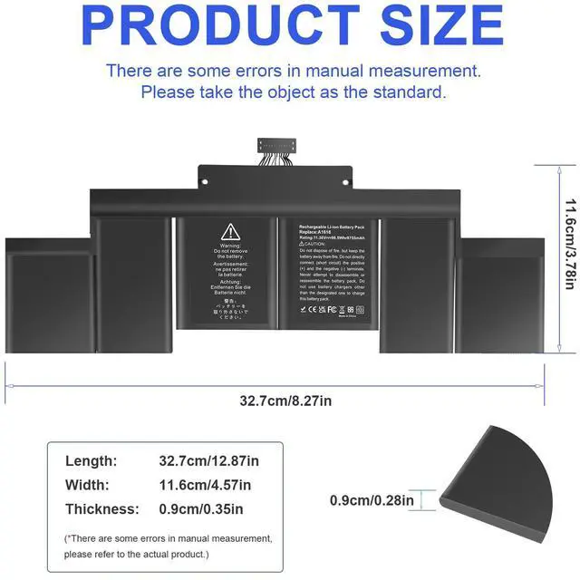 Alt view image 3 of 5 - ASUNCELL A1398 Laptop Battery Replacement, EMC 2745 2881 2909 2910, fits A1494 A1618, Compatible with MacBook Pro 15 inch Retina (Late 2013 Mid 2014 Early 2015) [11.36V/99.5Wh]