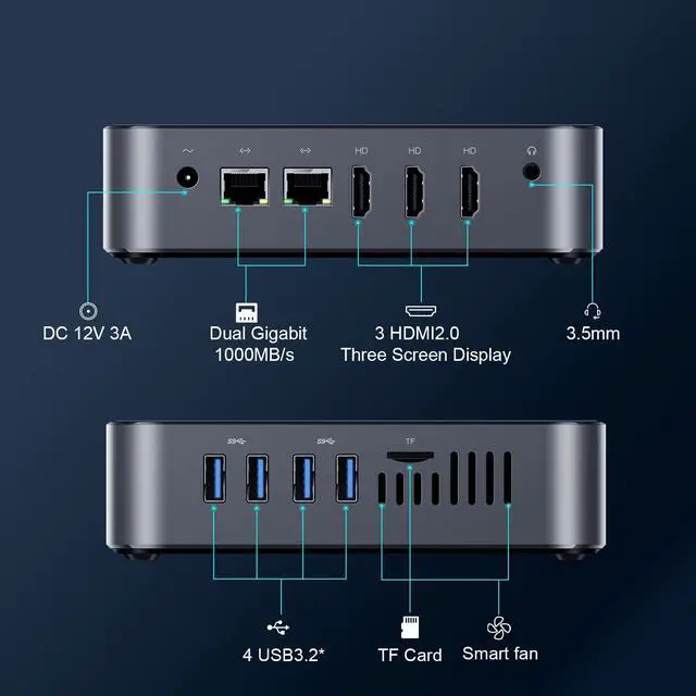 Alt view image 3 of 5 - DreamQuest Mini Pc Windows 11 Pro Preloaded, Intel 12th N95 (up to 3.4GHz) Mini Desktop Computers with 16GB RAM 512GB M.2 SSD, Support 4k@60Hz,WiFi 5, Bluetooth4.2, USB3.2 * 4, Dual LAN, HDMI*3