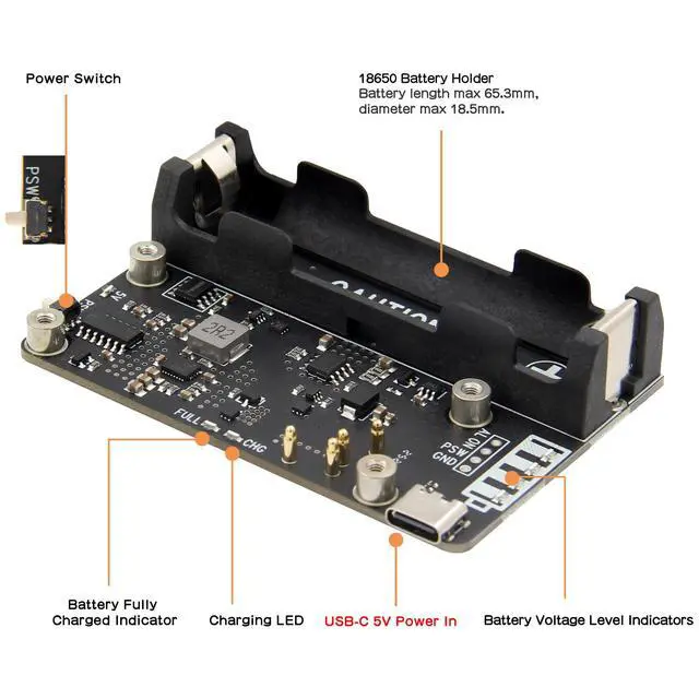 Alt view image 2 of 5 - Geekworm X306 V1.5 UPS Expansion Board for Raspberry Pi Zero 2W (Not Include Raspberry Pi&Battery)