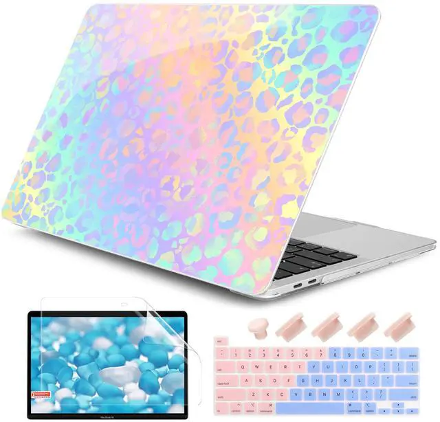 Main image of DONGKE Compatible with MacBook Pro 13 inch Case 2024 2023-2020 Release A2338 M2/M1 A2251 A2289 with Retina Display & Touch ID, Plastic Hard Shell & Keyboard Cover & Screen Film - Leopard Print