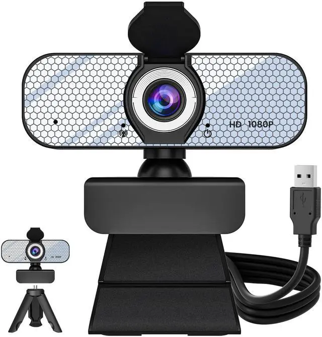 Main image of GOZVRPU 1080P HD Webcam with Built-in Microphone, Rotatable Tripod, Wide-Angle Lens,Privacy Cover, Auto Light Correction, Plug & Play USB-A Webcam for Laptop, Desktop, PC, Streaming-White